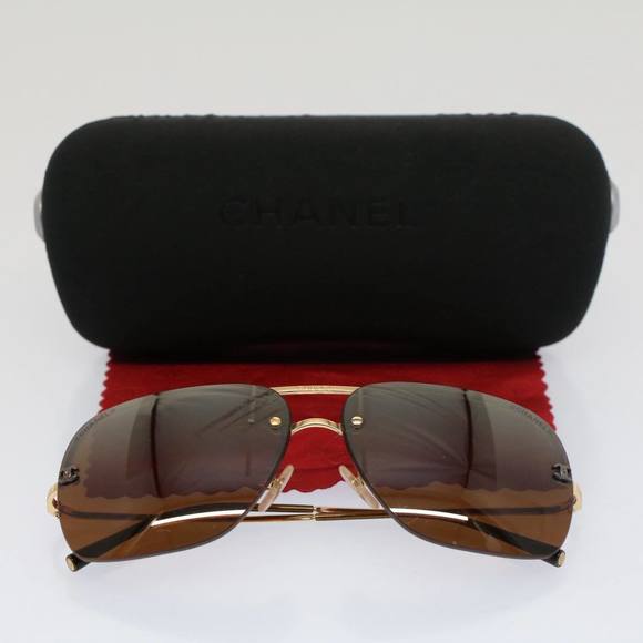 CHANEL Sunglasses Metal Black Gold Tone CC Auth 53401 - Picture 15 of 15